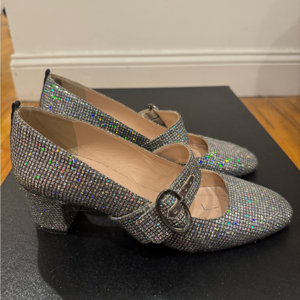 SJP Tartt Leather Mary Jane Glitter Heels Size 7